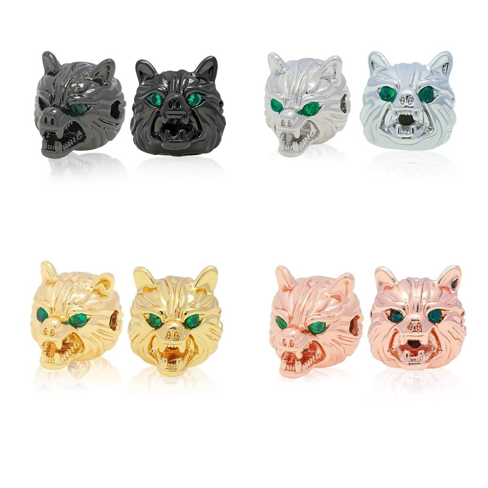 8325 8 PCS Wolf Bead Spacer Beads, Mixed Color Wolf Head Beads Brass Pave